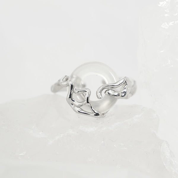 Buddha Stones 925 Sterling Silver Peace Buckle Chalcedony Harmony Ring