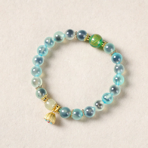 Buddha Stones Natural Colorful Candy Agate Golden Lotus Pod Healing Bracelet