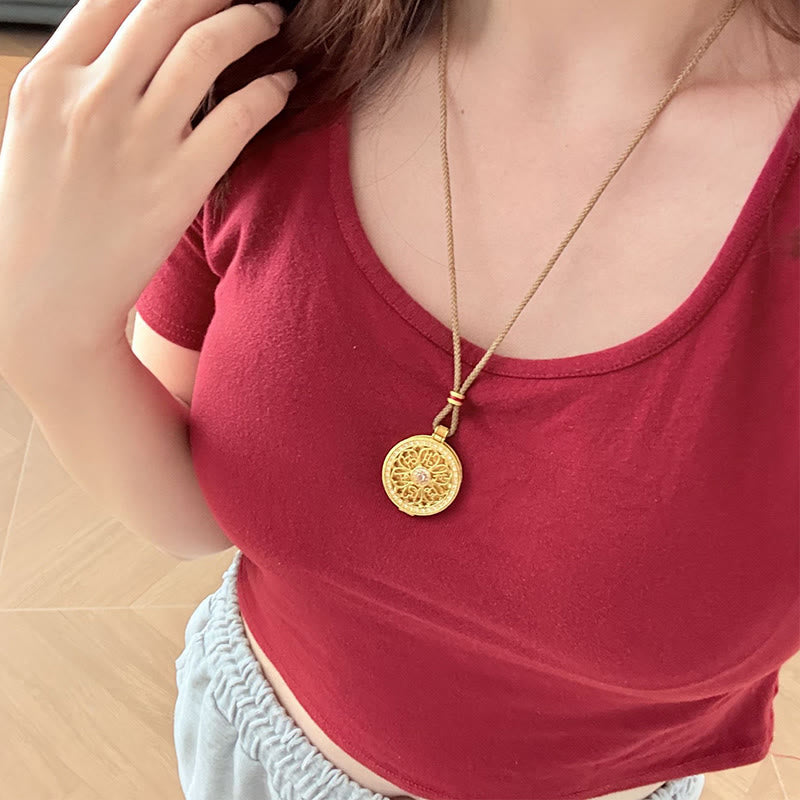Buddha Stones Om Mani Padme Hum Openable Copper Plated Gold Wealth Necklace Pendant