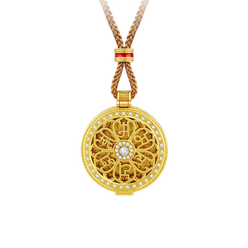 Buddha Stones Om Mani Padme Hum Openable Copper Plated Gold Wealth Necklace Pendant