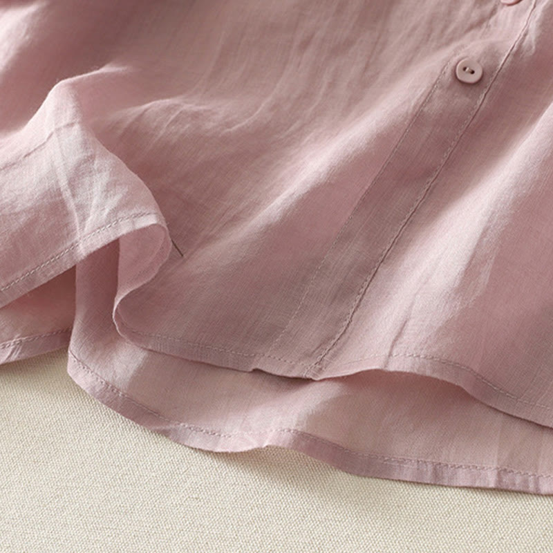 Buddha Stones Symmetrical Embroidery Cotton Linen Women's Half Sleeves Shirt