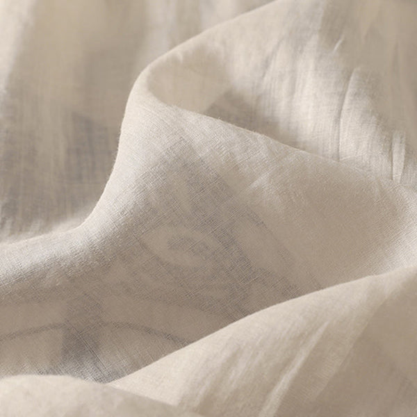 Buddha Stones Embroidered V-neck Casual Women's Cotton Linen Half Sleeve T-shirt