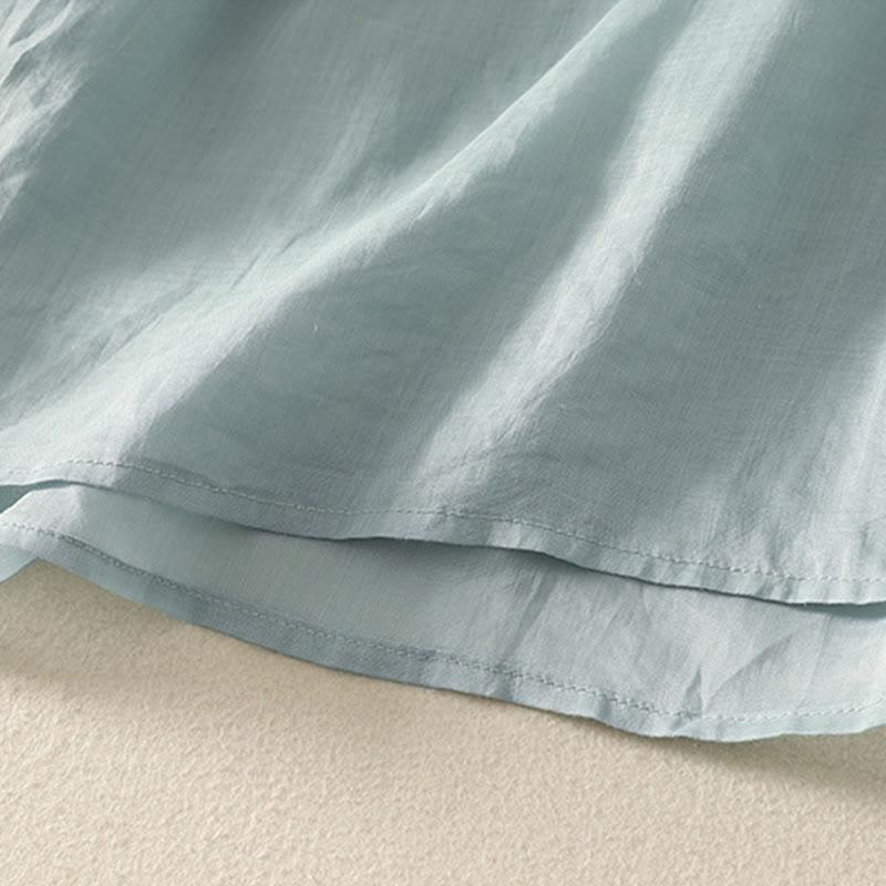 Buddha Stones Embroidered V-neck Casual Women's Cotton Linen Half Sleeve T-shirt