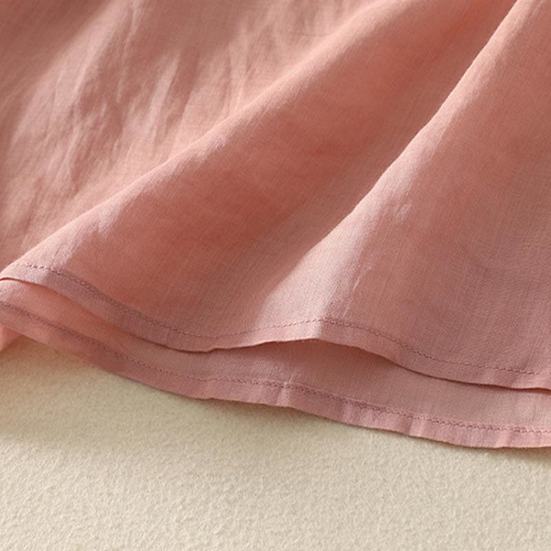 Buddha Stones Embroidered V-neck Casual Women's Cotton Linen Half Sleeve T-shirt