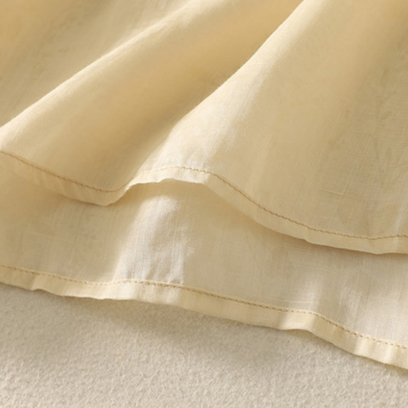 Buddha Stones Embroidery Frog-Button Mandarin Collar Cotton Women's Half Sleeves Shirt