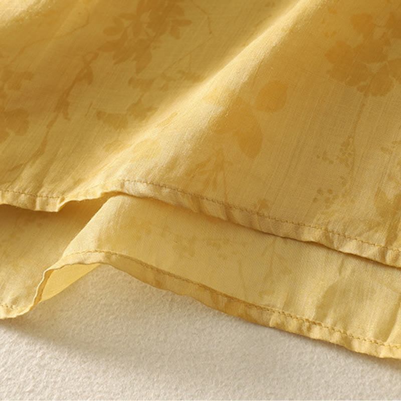 Buddha Stones Embroidery Frog-Button Mandarin Collar Cotton Women's Half Sleeves Shirt