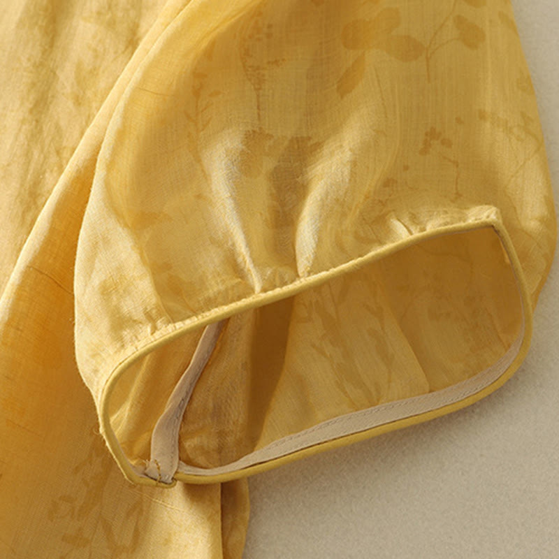 Buddha Stones Embroidery Frog-Button Mandarin Collar Cotton Women's Half Sleeves Shirt