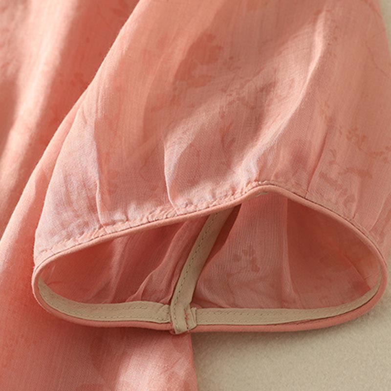 Buddha Stones Embroidery Frog-Button Mandarin Collar Cotton Women's Half Sleeves Shirt