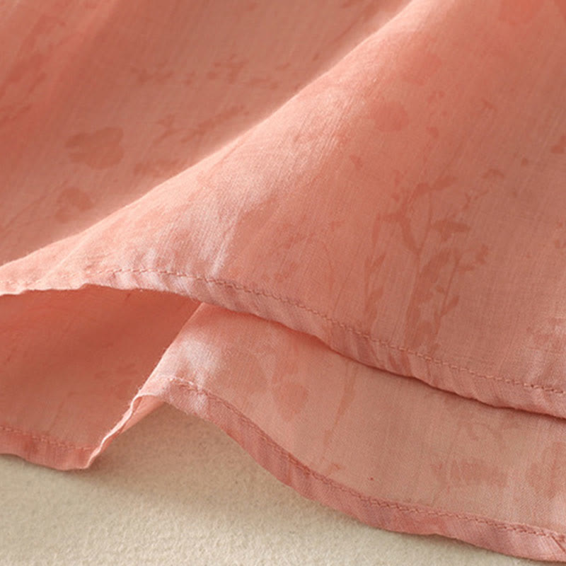 Buddha Stones Embroidery Frog-Button Mandarin Collar Cotton Women's Half Sleeves Shirt