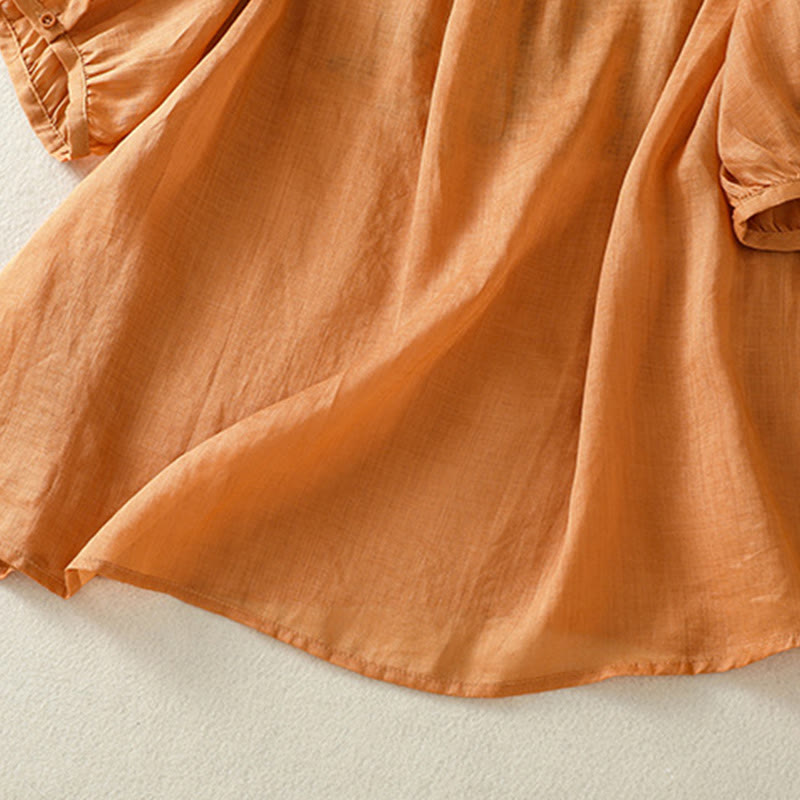 Buddha Stones Embroidered Lace Casual Women's Cotton Linen Half Sleeve T-shirt