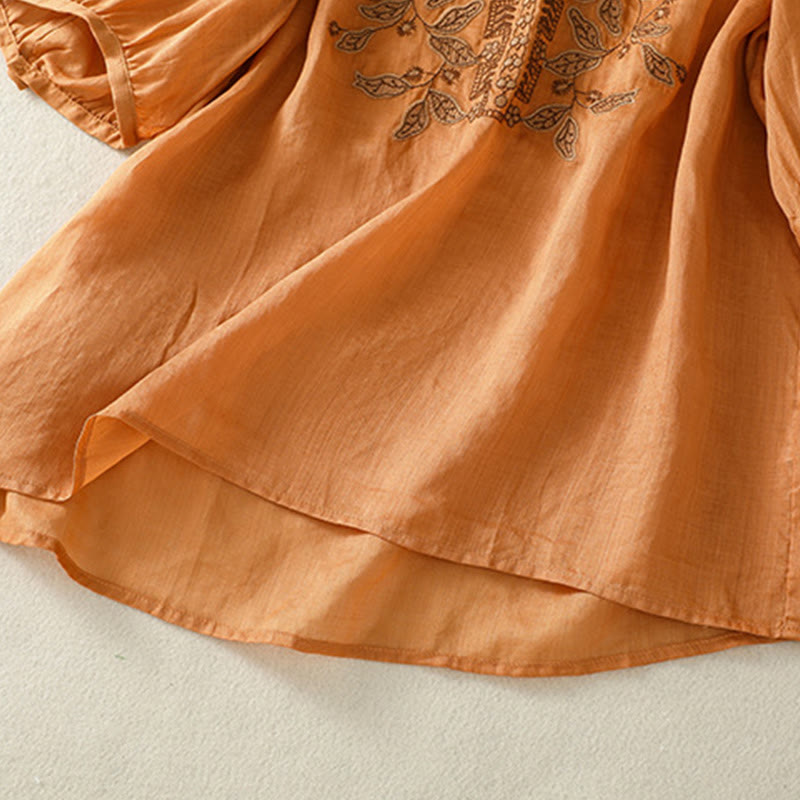 Buddha Stones Embroidered Lace Casual Women's Cotton Linen Half Sleeve T-shirt