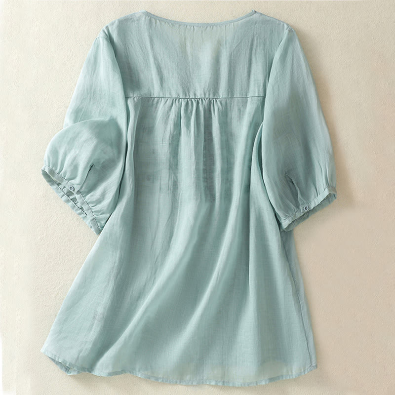 Buddha Stones Embroidered Lace Casual Women's Cotton Linen Half Sleeve T-shirt