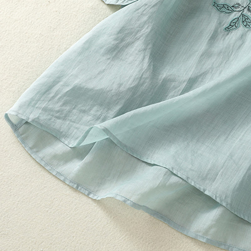 Buddha Stones Embroidered Lace Casual Women's Cotton Linen Half Sleeve T-shirt