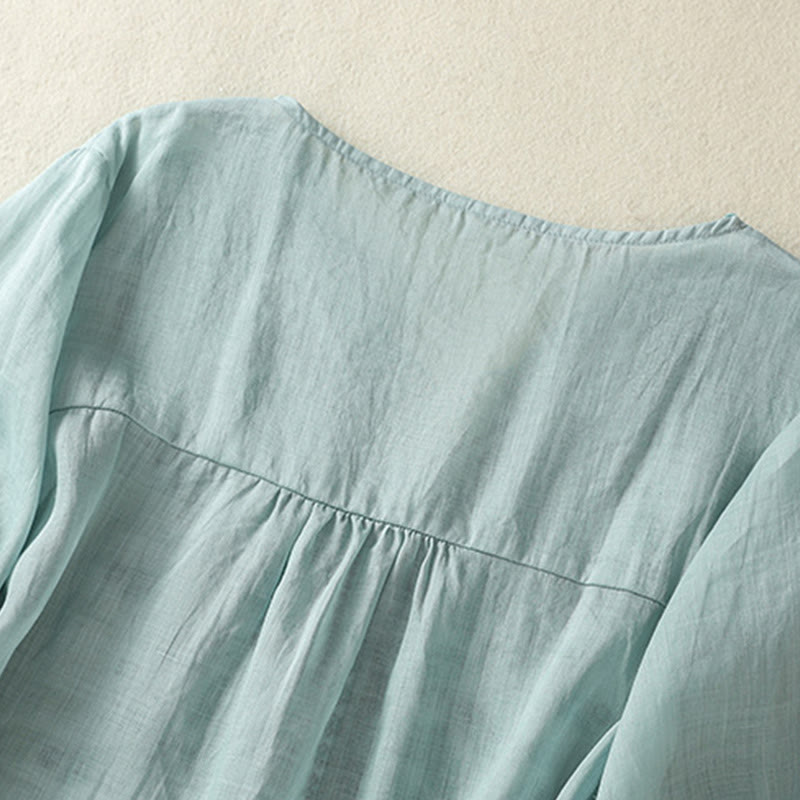 Buddha Stones Embroidered Lace Casual Women's Cotton Linen Half Sleeve T-shirt