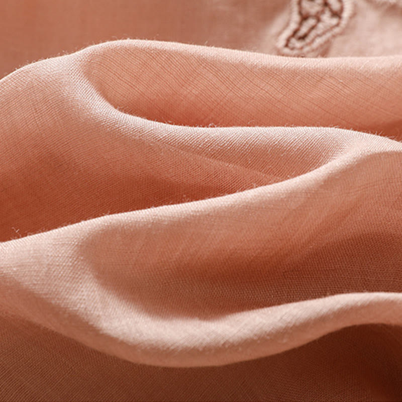 Buddha Stones Embroidered Lace Casual Women's Cotton Linen Half Sleeve T-shirt