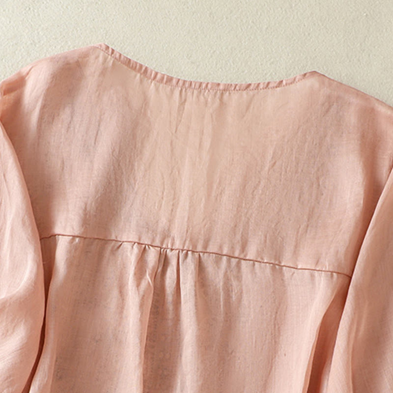 Buddha Stones Embroidered Lace Casual Women's Cotton Linen Half Sleeve T-shirt