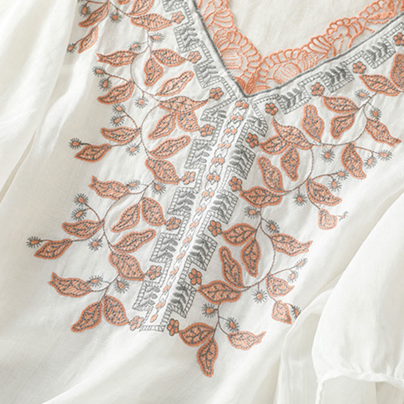 Buddha Stones Embroidered Lace Casual Women's Cotton Linen Half Sleeve T-shirt