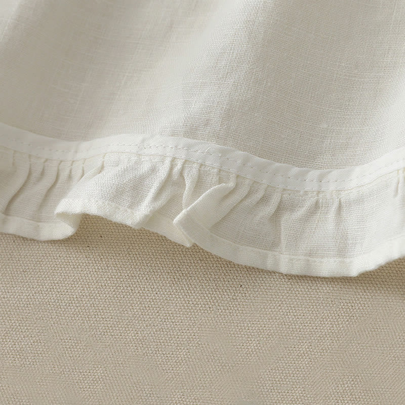 Buddha Stones Casual Plain Ruffled Hem Crew Neck Tie Women's Polyester T-shirt