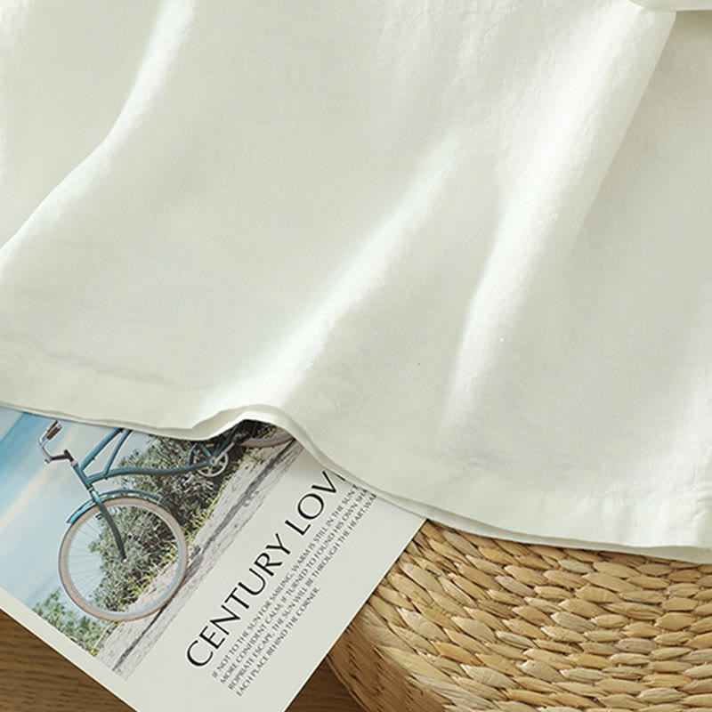 Buddha Stones Casual Plain Women's Cotton Linen V-Neck T-shirt With Pocket