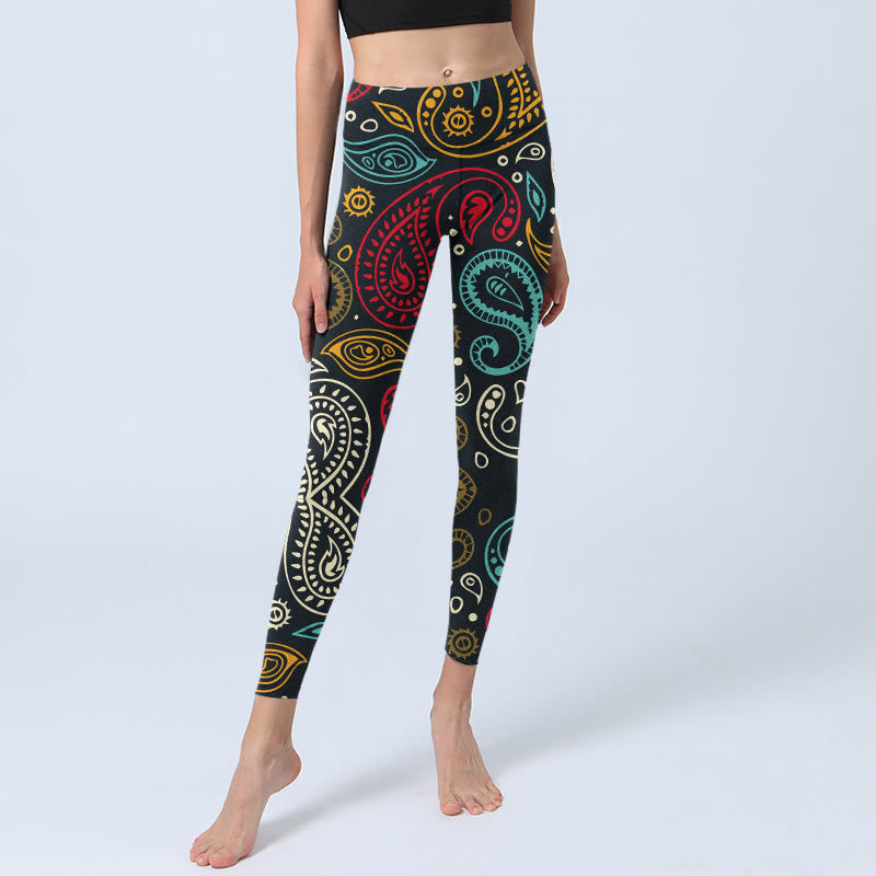 Buddha Stones Colorful Paisley Print Gym Leggings Women's Yoga Pants