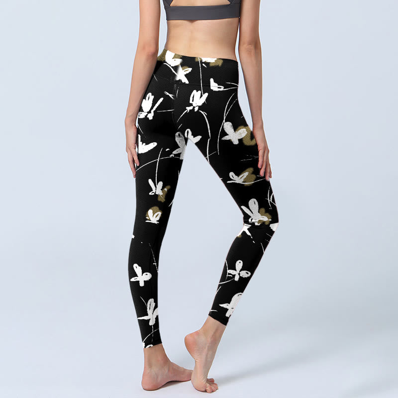 Buddha Stones White Butterflies Print Gym Leggings Women's Yoga Pants