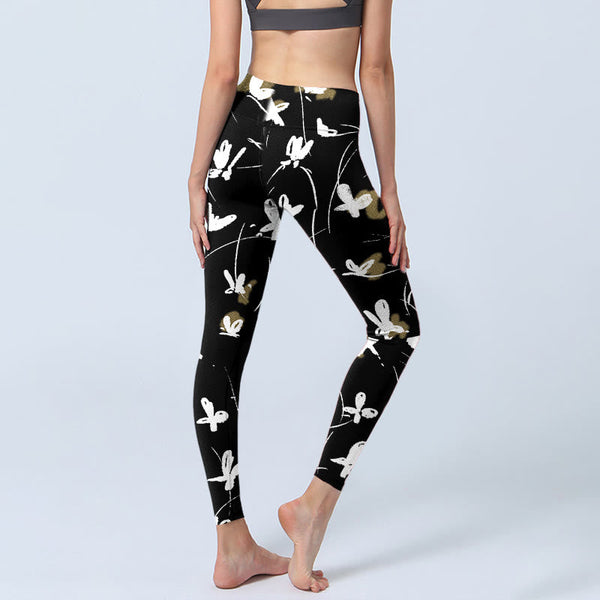 Buddha Stones White Butterflies Print Gym Leggings Women's Yoga Pants