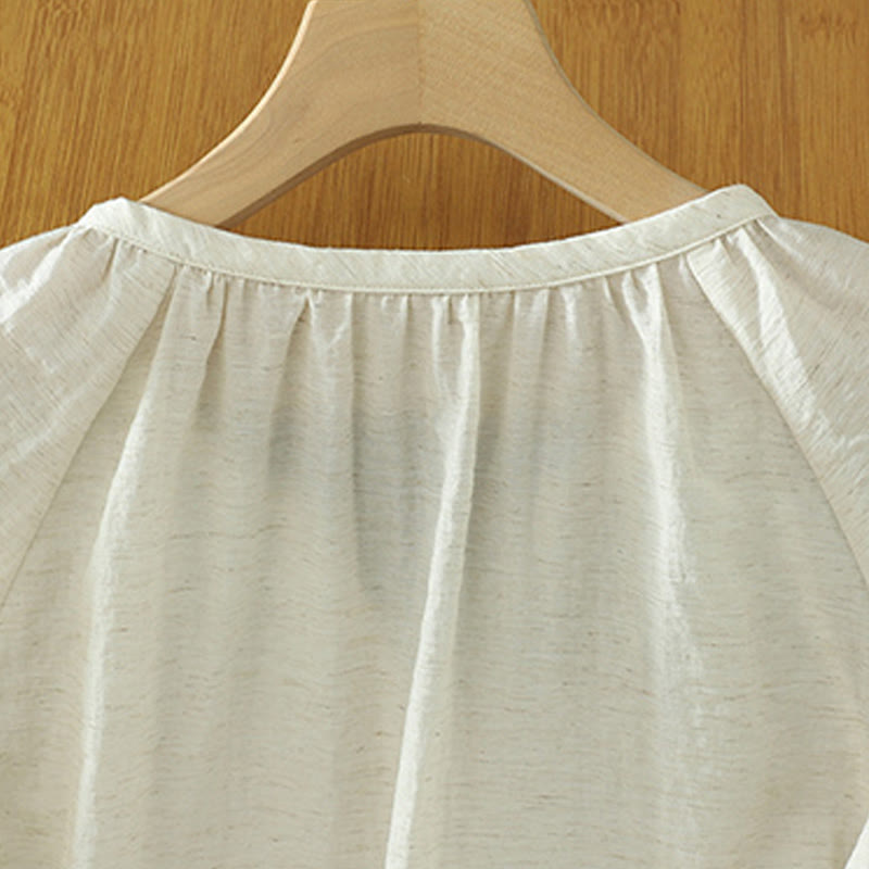 Buddha Stones White Plain Button Three Quarter Sleeve Women's Shirt