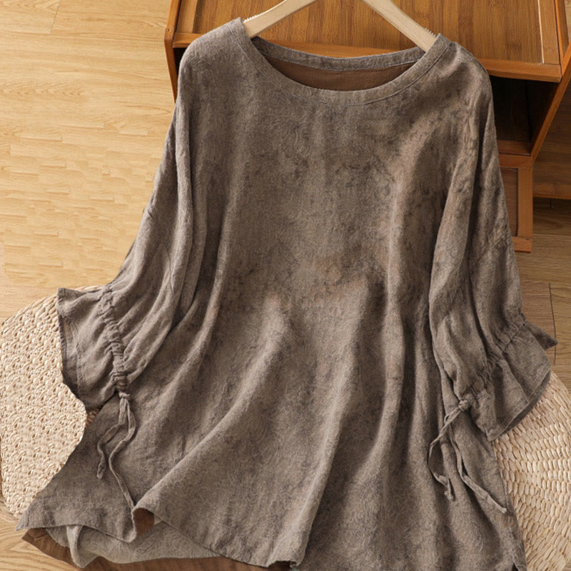 Buddha Stones Casual Crew Neck Women's Lace-up Half Sleeve Shirt