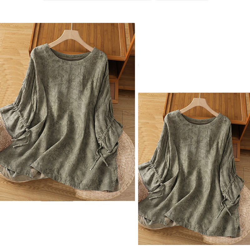 Buddha Stones Casual Crew Neck Women's Lace-up Half Sleeve Shirt