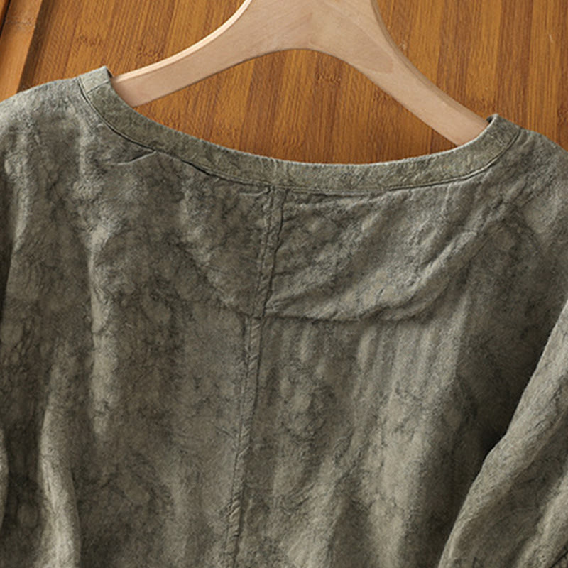 Buddha Stones Casual Crew Neck Women's Lace-up Half Sleeve Shirt