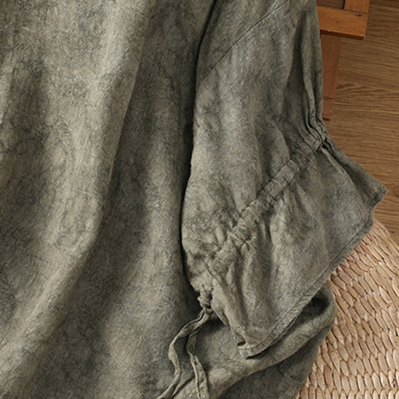 Buddha Stones Casual Crew Neck Women's Lace-up Half Sleeve Shirt