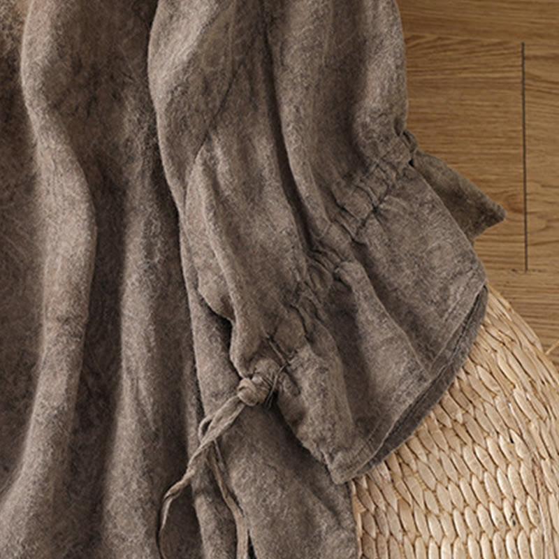 Buddha Stones Casual Crew Neck Women's Lace-up Half Sleeve Shirt