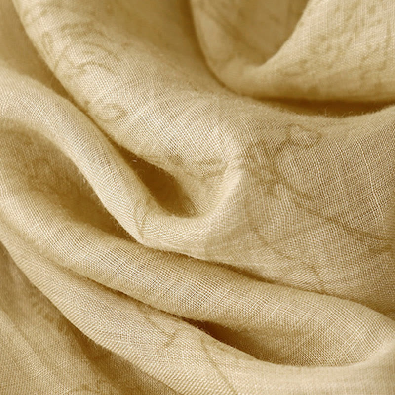 Buddha Stones Summer V-Neck Lace-up Short Sleeve Cotton Linen Women's Midi Dress With Pockets