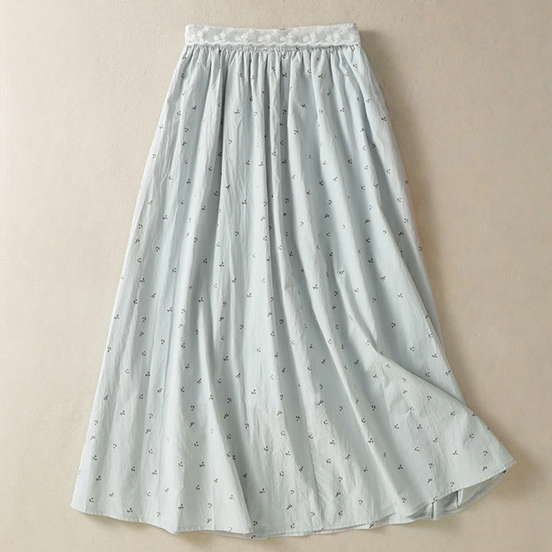 Buddha Stones Small Flowers Elastic Waist Cotton Women's Skirt With Pockets