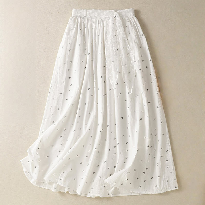 Buddha Stones Small Flowers Elastic Waist Cotton Women's Skirt With Pockets