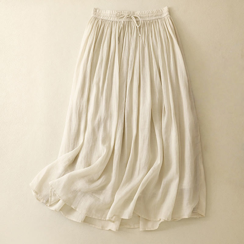 Buddha Stones Summer Solid Color Elastic Waist Drawstring Women's Skirt