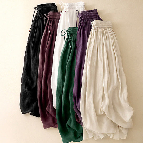 Buddha Stones Summer Solid Color Elastic Waist Drawstring Women's Skirt