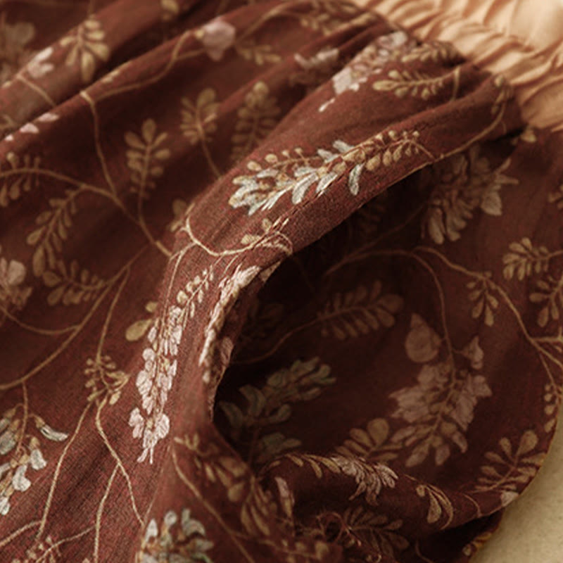 Buddha Stones Floral A-line Elastic Waist Cotton Linen Women's Skirt With Pockets