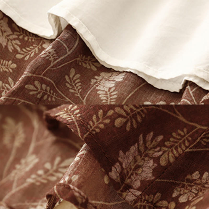 Buddha Stones Floral A-line Elastic Waist Cotton Linen Women's Skirt With Pockets