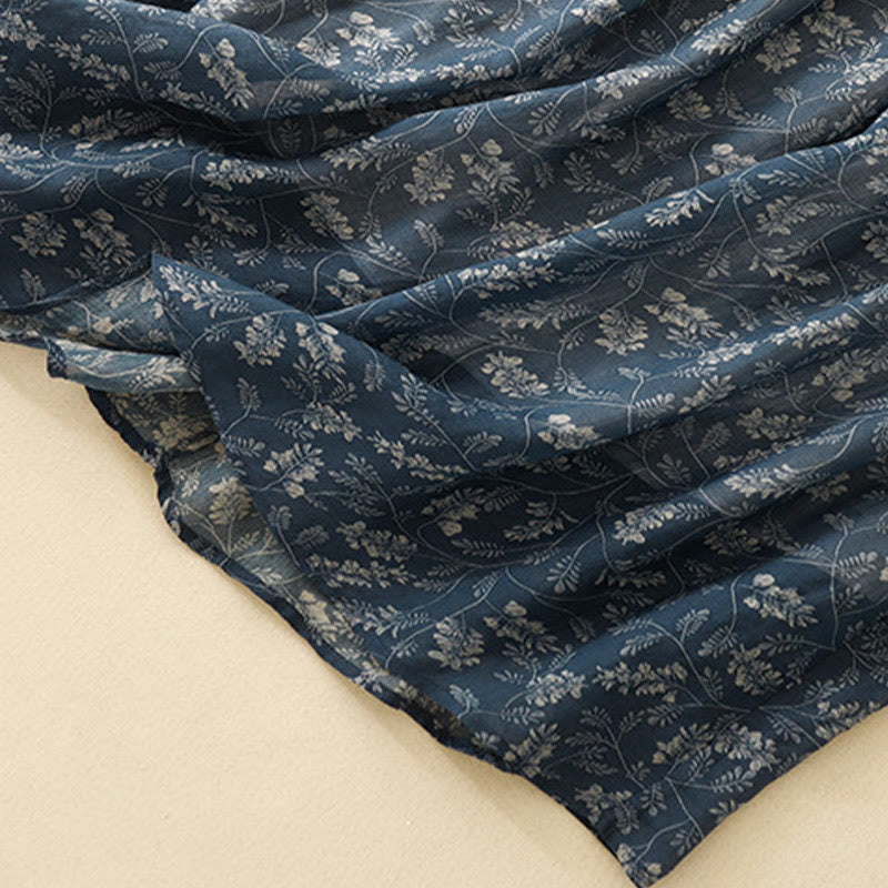 Buddha Stones Floral A-line Elastic Waist Cotton Linen Women's Skirt With Pockets