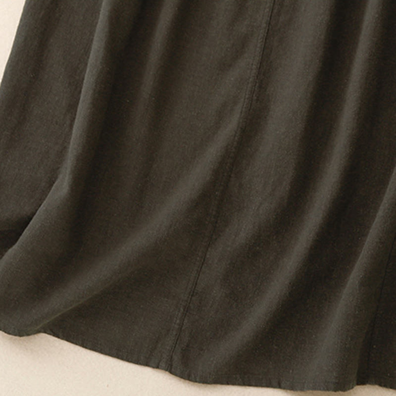 Buddha Stones Drawstring A-line Elastic Waist Cotton Women's Skirt With Button Pockets