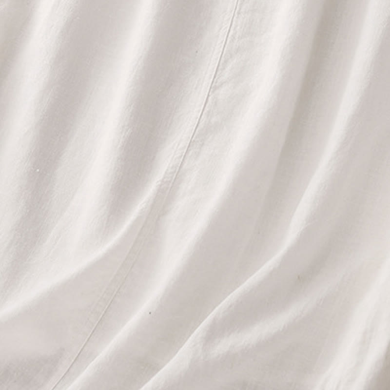 Buddha Stones Drawstring A-line Elastic Waist Cotton Women's Skirt With Button Pockets