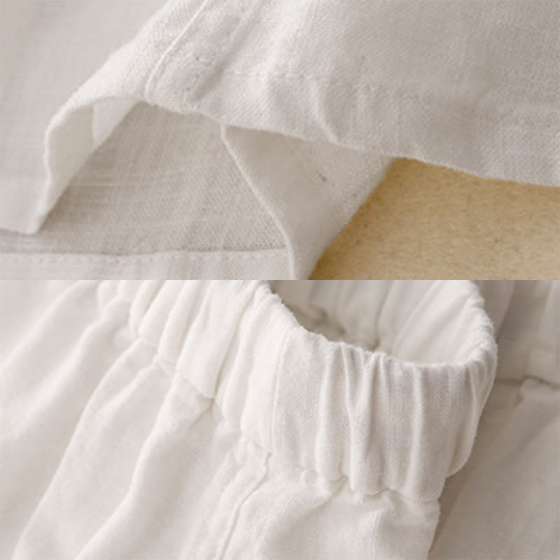 Buddha Stones Drawstring A-line Elastic Waist Cotton Women's Skirt With Button Pockets