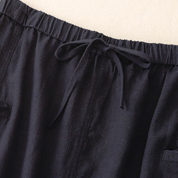 Buddha Stones Drawstring A-line Elastic Waist Cotton Women's Skirt With Button Pockets