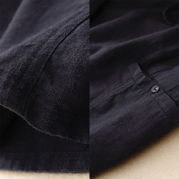 Buddha Stones Drawstring A-line Elastic Waist Cotton Women's Skirt With Button Pockets