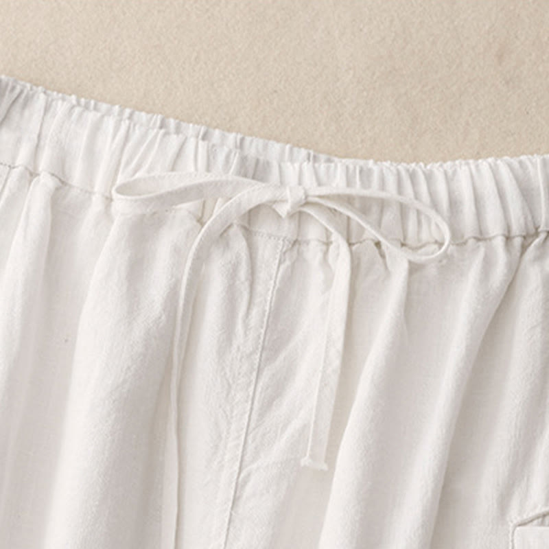 Buddha Stones Drawstring A-line Elastic Waist Cotton Women's Skirt With Button Pockets