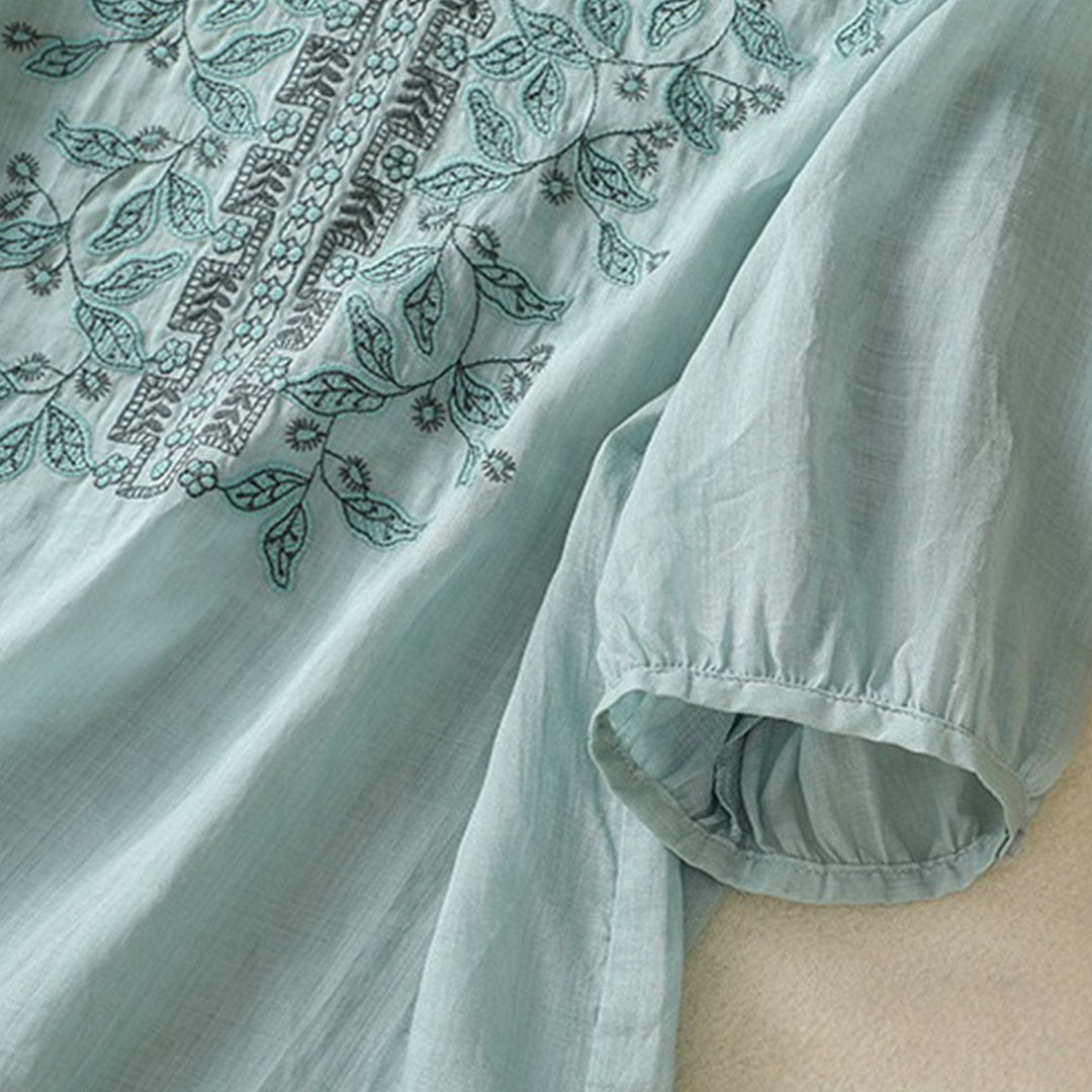 Buddha Stones Embroidered Lace Casual Women's Cotton Linen Half Sleeve T-shirt