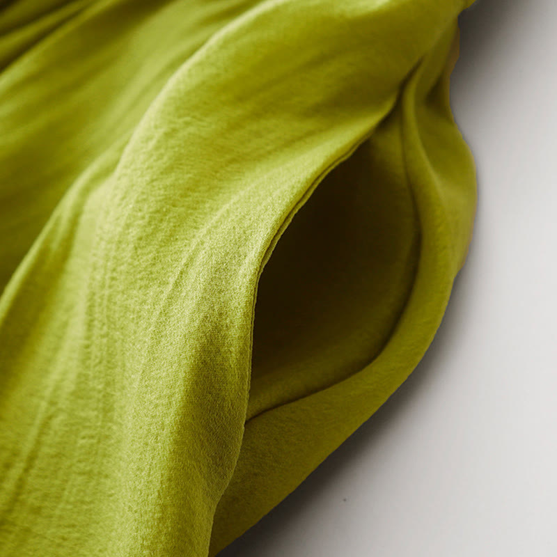 Buddha Stones Simple Pleated Design Elastic Waist Women's Skirt With Pockets