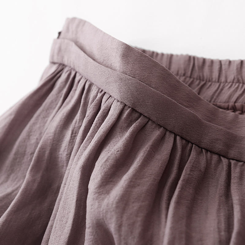 Buddha Stones Simple Pleated Design Elastic Waist Women's Skirt With Pockets