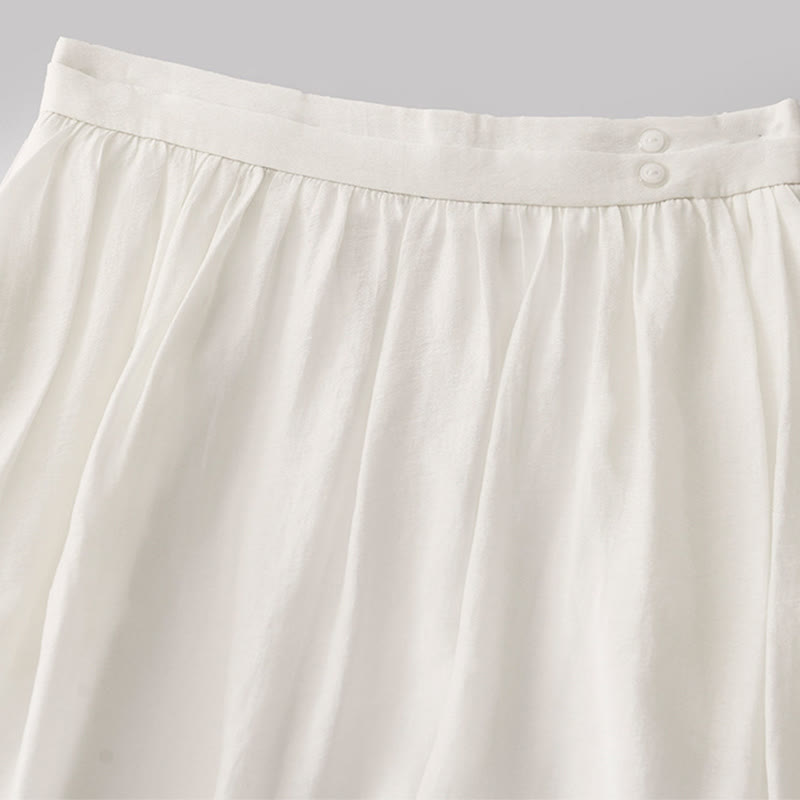 Buddha Stones Simple Pleated Design Elastic Waist Women's Skirt With Pockets